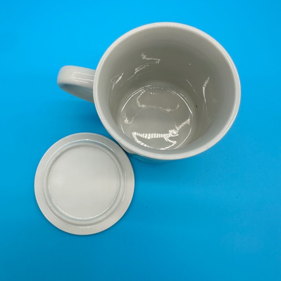 Action Japan Vintage Floral Ceramic Tea Mug with Lid White Purple Yellow Flower - Picture 4 of 6